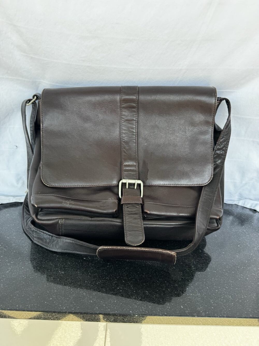 Vintage Latico Mahogany Leather Messenger crossbody Minimalist Work Bag